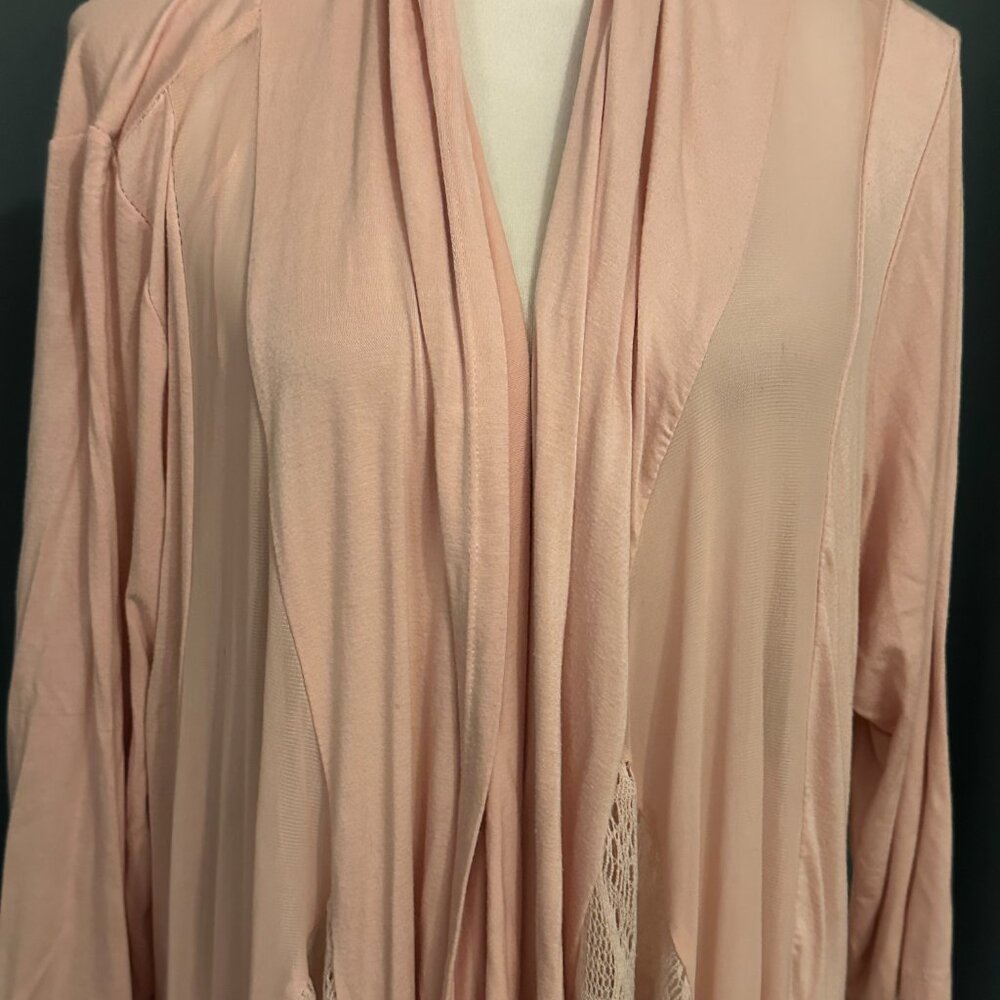 Lavanya Woman 1X Pink Lace Back Open Cardigan Flowy Lightweight